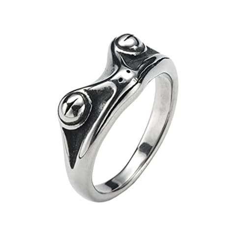 PAMTIER Unisex Stainless Steel Vintage Personalized Cute Lifelike Animal Frog Finger Ring Beneficial Insects Non-Mainstream Silver Size 8 Cover