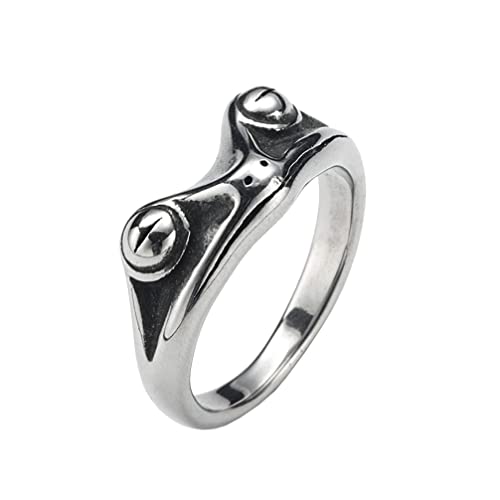 Image of PAMTIER Unisex Vintage Personalized Cute Big Eyes Frog Finger Ring | Stainless Steel, Lifelike Animal, Beneficial Insects