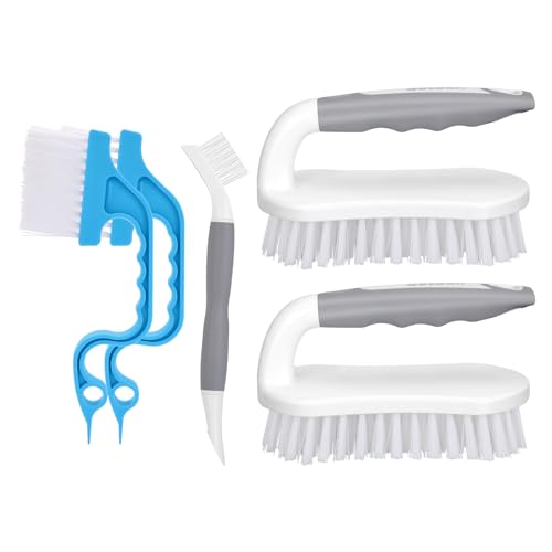 SetSail Cleaning Brush 5-Pack Set for Deep Cleaning Heavy-Duty Scrub Brush, Grout Brush, Crevice Brush, Stiff Bristle Angled Brush With Scraper for Bathroom Tubs, Tile, Blinds, Kitchen Crevices, Sinks
