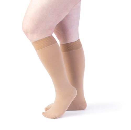 Image of Sigvaris Specialty 552 Secure Women's 20-30 Closed Toe Knee High Compression Stockings w /Silicone Band Black X1 Short
