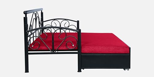 Image of 3 Seater Metal Sofa Cum Bed with Hydraulic Storage | Sofa Set for Living Room, Bedroom, Guest Room| Single Size Convertible Sofa Bed | Comfortable Seating Sofa Red & Black