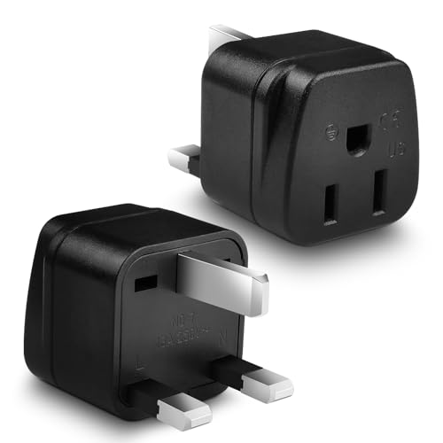 XGKEGS US to UK Plug Adapter 2 Pack Black: USA to UK Adapter American Canada Mexico Japan to British Grounded Converter Travel Adaptor