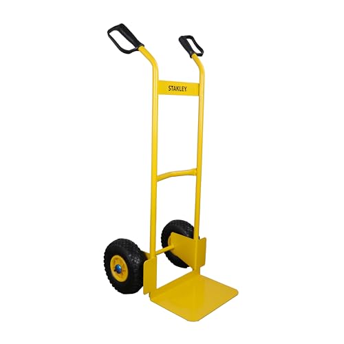 Image of STANLEY SXWT-HT522 Steel Handtruck, 200kg Load Capacity, Ergonomic Handle & Inbuilt Hand Grip with Knuckle Protection, Ideal for Moving Heavy Loads, Boxes & Furniture, Dimensions: 52x49x119 cm