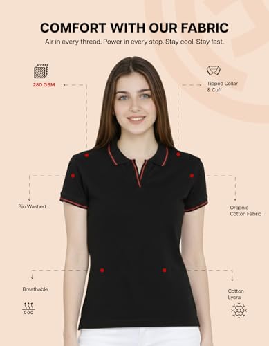 Image of Scott International Women's Cotton Polo T-Shirt | Half Sleeve Plain Collar Tee | Stylish Casual Top | Plain T-Shirt for Girls | Workwear for Office & Casual Wear