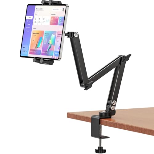 JUBORUI Support Tablette Bureau, Support iPad Bureau avec Long Bras en Métal, Rotatif à 360° Support Tablette Lit, Support de Tablette pour iPad Pro 4.7