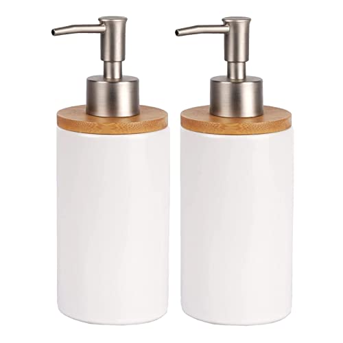 2 dispensadores de jabón, 400 ml, dispensador de jabón de cerámica, con bomba, para lavar a mano, detergente, botella de loción de champú, jabón líquido, champú rellenable (blanco)