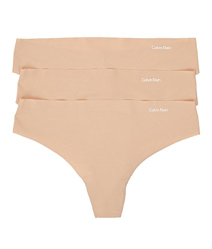 Calvin Klein Underwear Women's 3 Pack Invisibles Thongs, Light Caramel, Tan, Small