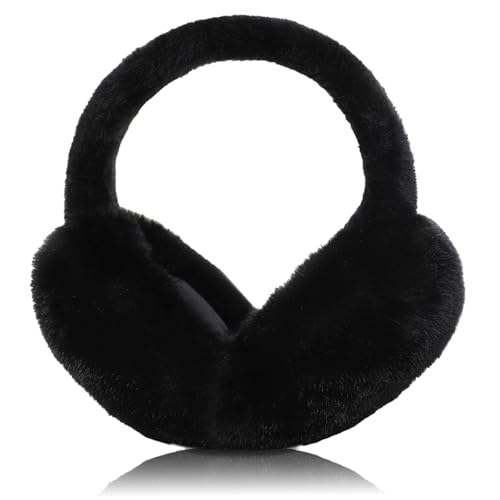 Kuchisity Warme Ohrenwärmer, Winter Plüsch Earmuffs für Männer und Frauen Faltbare Plüsch Ohrenschützer Bequemer Weicher für Winter Reiten - Schwarz