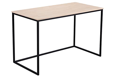 Skraut Home - Mesa de Estudio - Modelo MIA - 120 x 60 x 75 cm - Madera Roble - con Patas Metálicas Negras - Color Claro - Escritorio de Estilo Nórdico