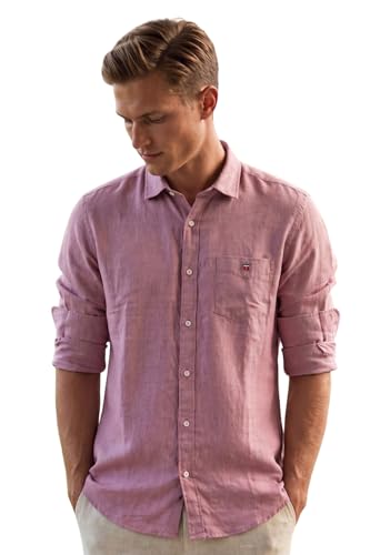 Image of Louis Philippe Men's Linen Blend Solid Shirt with Soft Handfeel & Naturally Antibacterial Finish - Holiday Wear
