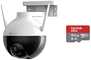 EZVIZ by Hikvision|C8C Outdoor WiFi 1080p Motorized Pan/Tilt Camera + SanDisk Ultra microSDXC UHS-I Card, 64GB