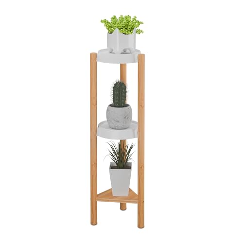 Relaxdays Pflanzenständer, 3 Ablagen, innen, Bambus & Kunststoff,...