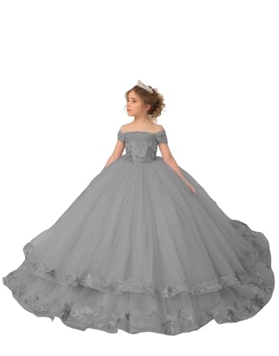 Flower Girl Dress Off Shoulder Pageant Princess Long Tulle Ball Gown Spaghetti Straps Long Birthday Party Ball Gown
