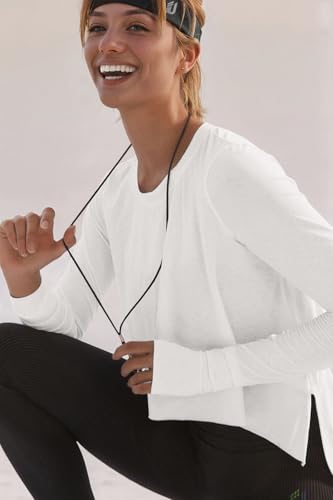 UEU Women's Crop Tops for Yoga Workout Athletic, Ice Cool Feeling Long Sleeves Shirts, Flowy Split Side Slit Oversized4