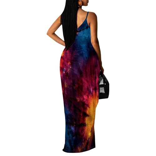 Image of Women's Summer Maxi Dress Spaghetti Strap Floral Boho Beach Long Sundress with Pockets