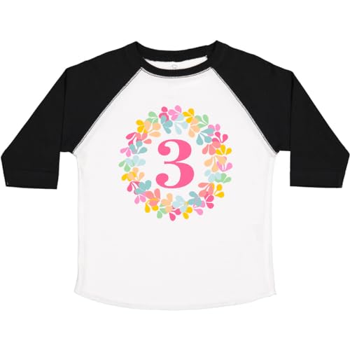 inktastic 3rd Birthday Flower Wreath 3 Year Old Girl Toddler T-Shirt
