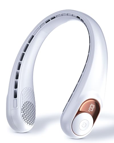 TUNISE Neck Fan Personal Fan with LED Display USB-C Rechargeable 4000mAh-Battery 3-Speed Adjustment & Whisper-Quiet Operation Perfect for Home Travel Sports