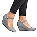 Coutgo Womens Wedge Shoes Closed Toe Mary Jane Pumps Ankle Strap High Heels Comfortable Office Wedding Dress Shoes, Grey, Size 8
