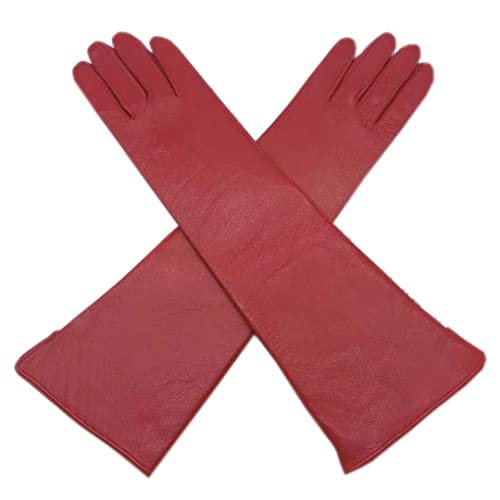 Guantes de Piel de Oveja para Mujer de Invierno 40-42 Cm Guantes de conducción de Cuero con Manga de Brazo par