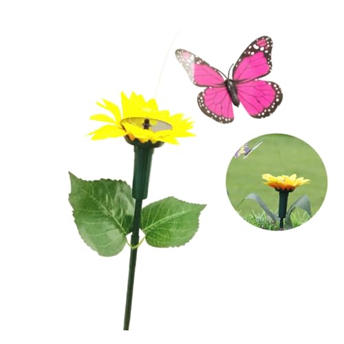Happyyami Solar Flower Lights Solar-Powered Butterfly Decorative Landscape Lighting Energy Saving No Wiring (Battery Not Included) Random Color