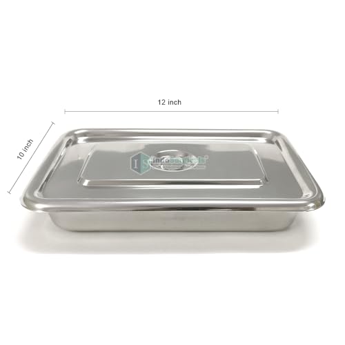 Image of IS IndoSurgicals Stainless Steel Rectangular Instrument Tray With Cover,Deluxe Quality(2,12 inchX10 inchX2 inch)