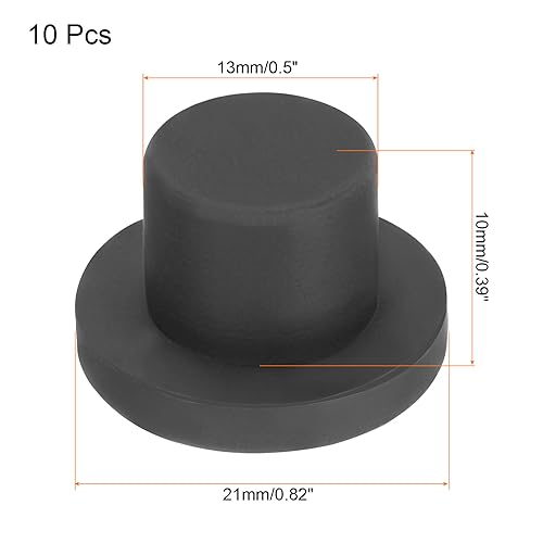 Image of UXCELL High Temp Silicone T-Shaped Solid Rubber Stopper Plugs - Dia 13mm /0.51 inch (OD 21mm) - Pack of 10 - Black - Waterproof & Sealing - Ideal for Powder Coating & Plating