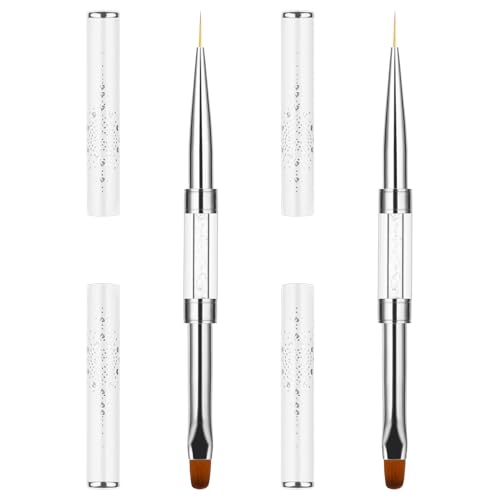 Double Ended Nail Art Brushes, 2 Pcs White Portable Builder Gel Brush French Tip...