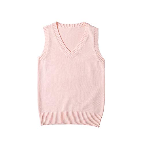 jinghuiyue Women’s V Neck Sweater Vest School Uniform Solid Color Sleeveless Knit Sweaters Pullover Tank Tops, Pink, Medium