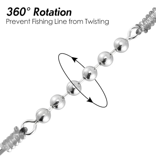 Alwonder 50 Pack Fishing Bead Chain Swivels, Catfish Stainless Steel Fishing Balls Chain Swivels, Catfish Tackle Catfishing Equipment Rig Gear Freshwater Saltwater, 4 Beads-1/8