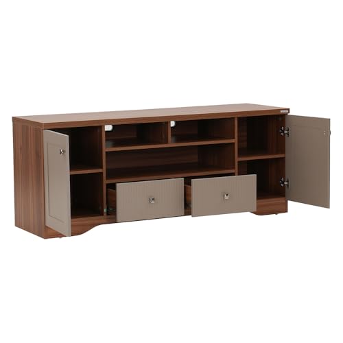 Image of Royaloak Vista Malaysian LCD Unit | Engineered Wood | Melamine with Vertical Fluting TV Unit| Soft Close Hinges | Ample Storage | Drawer Storage TV Unit | Telescopic Channel | Table for TV