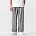 Mens Linen Pants Wide Leg Elastic Waist Sweatpant Loose Fit Casual Palazzo Trousers 2025 Lightweight Fashion Lounge Pant Grey