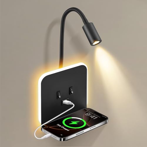 Aplique LED de pared para interior regulable con base y USB 2