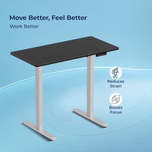 Image of The Sleep Company AeroPro Electric Height Adjustable Desk | Ergonomic WFH Table | 4 Memory Presets | Wireless Charging | 2 Yr Warranty | 1600x700 Top | Free Installation | Black & White