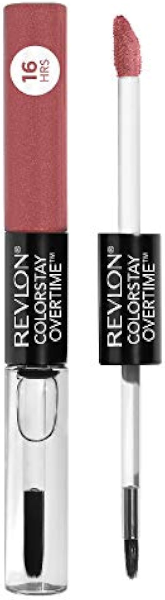 Liquid Lipstick with Clear Lip Gloss by Revlon, ColorStay Face Makeup, Overtime Lipcolor, Dual Ended with Vitamin E in Nude, Bare Maximum (350), 0.07 Oz