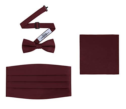 Men's 3 Piece Formal Accessory Set with Bow Tie, Cummerbund & Pocket Hanky (Burgundy)