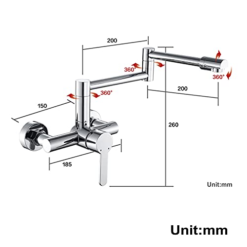 Grifo de llenado de ollas extensible plegable monomando para pared de cocina 3