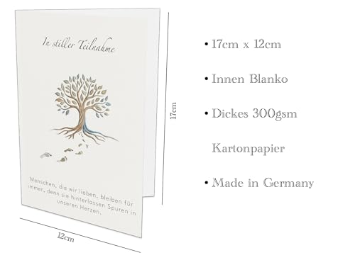 the lazy panda card company Trauerkarte „In stiller Teilnahme“ – Beileidskarte mit Baum & Fußspuren, Kraftumschlag aus Recyclingpapier, 17 × 12 cm (1)