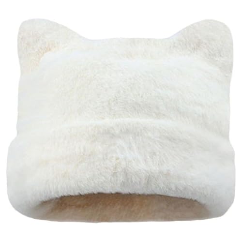WHATWEARS Womens Winter Beanie Hat Cute Cat/Bear Ear Cap for Women, Warm Plush Hat, Ears - with Internal Support, White