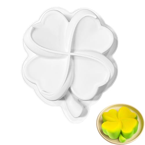 SEABABOO Stampo in Silicone per Torte a Forma Floreale, 20 CM Stampo in Silicone Forma di Quadrifoglio, Muffa da Forno per Mousse Cheesecakes Torta al Cioccolato, Bianco, 1 Pezzo (Quadrifoglio)