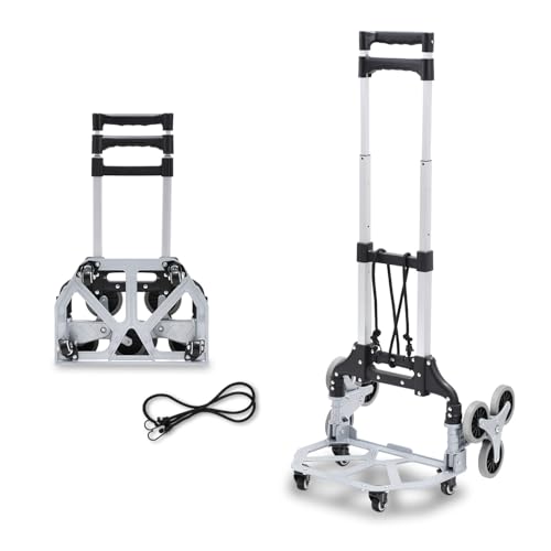 Hebitod Diable pliable pour escaliers, escaliers, avec surface de charge antidérapante, poignée réglable en hauteur, 4 roulettes pivotantes, en aluminium léger