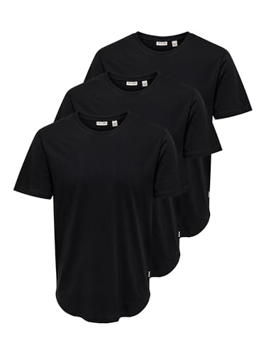 ONLY & SONS Herren Onsmatt Life Longy Tee 3-pack T Shirt, Black-black...