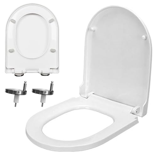 URbazaar Toilet Seat Soft Close U Shape Toilet Seats with Quick Release Simple Top Fixing Sturdy Anti-Bacterial Toilet Seats with Stainless Adjustable Hinges Easy Cleaning Toilet Lid (White-A)