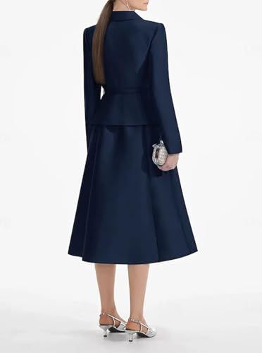 Satin Mother of The Bride Dresses for Women Tea Length Long Sleeves Wedding Guest Dress A Line Evening Gown2