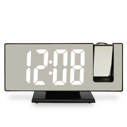 Reloj despertador de proyección con proyector giratorio de 180°, brillo ajustable, visualización de temperatura y fecha, función de repetición y modo nocturno