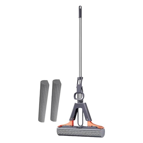 Escoba para Lavar el Suelo, fregona Esponja, fregona Esponja, Esponja Absorbente, fregona de Prensa, con 2 Esponja PVA Absorbente y Reutilizable, con Mango de Acero Inoxidable