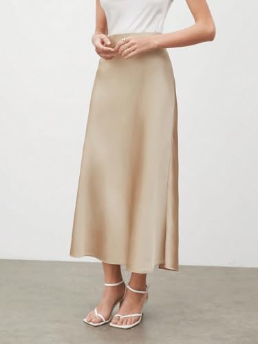 Women's Flowy Trendy Skirt High Waist Satin Skirt4