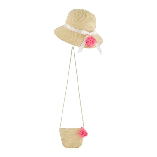 Deux par Deux Straw Bag and Hat Set Straw and Pink Girl Toddler