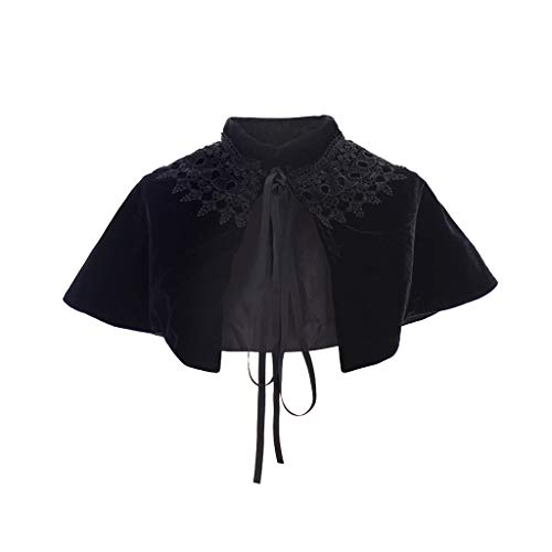 Velvet Cape Short Lace Shawl Lolita Cloak for Women Black