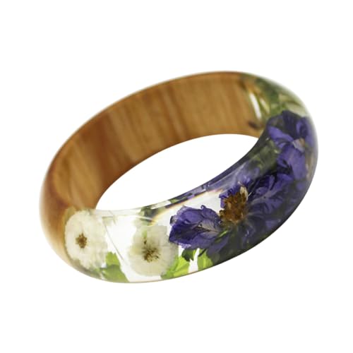 Bracelet en résine fait main aux fleurs séchées et chaîne en bois de style Han