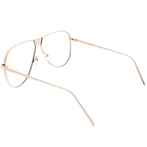 zeroUV - Oversize Full Metal Flat Top Clear Flat Lens Aviator Glasses 60mm4